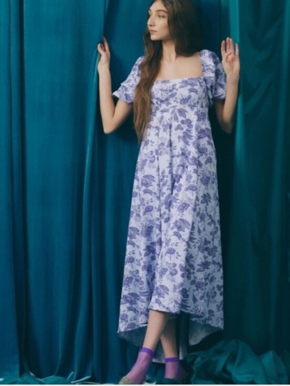 Lavender Floral Square-Neck Midi Dress Hill House Matilda Dress